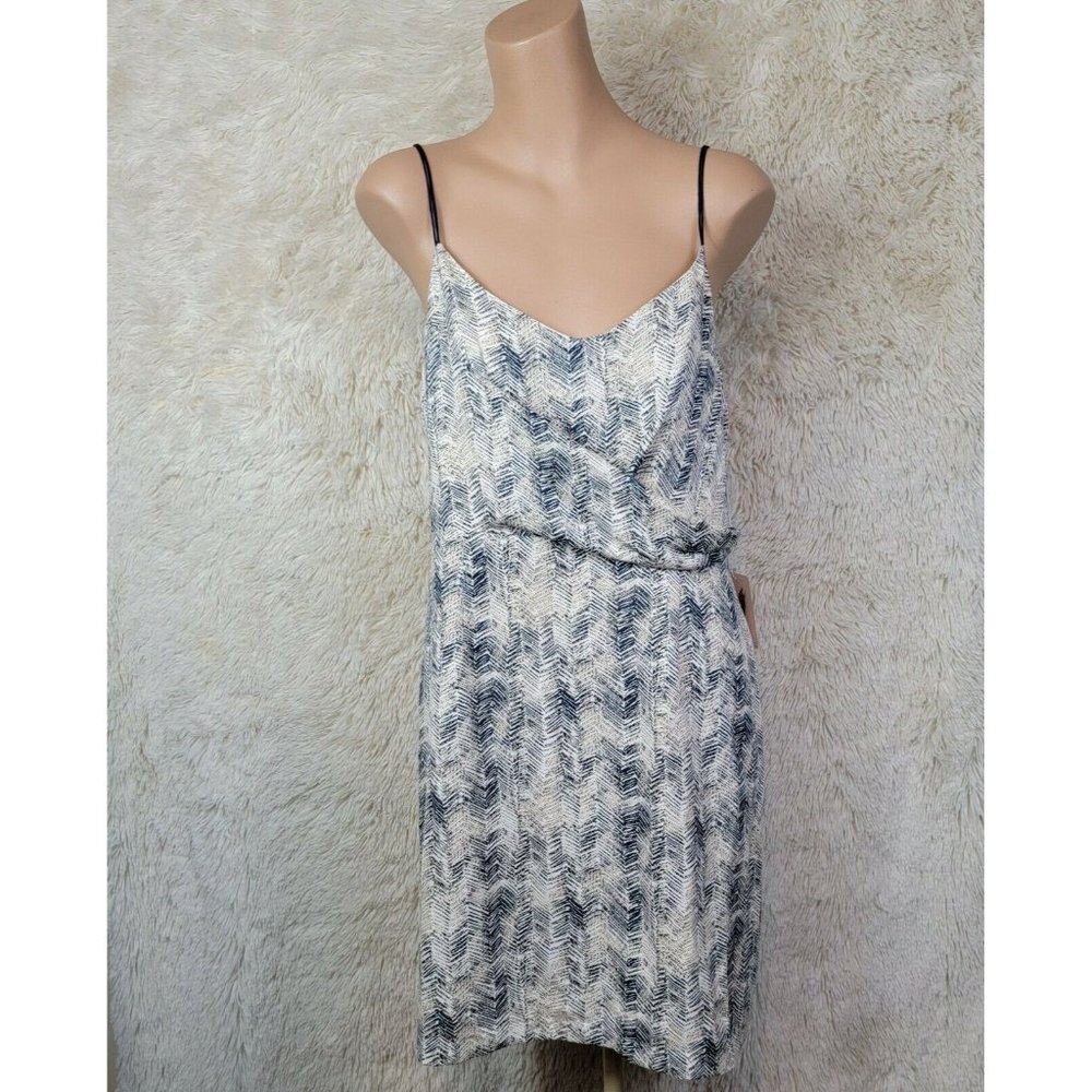 Forever 21 Women Size Large Vneck Sleeveless Dress Navy & Cream Lined Back Zip K